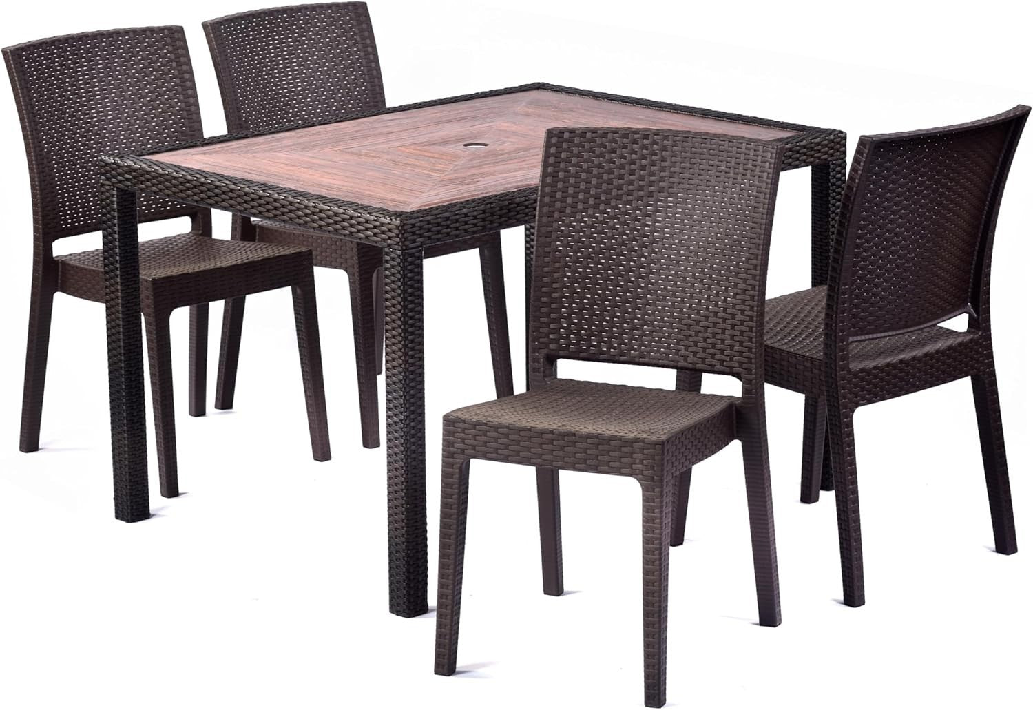 Rattan Effect Side Chair Stackable Outdoor Garden Patio Polypropylene Seat