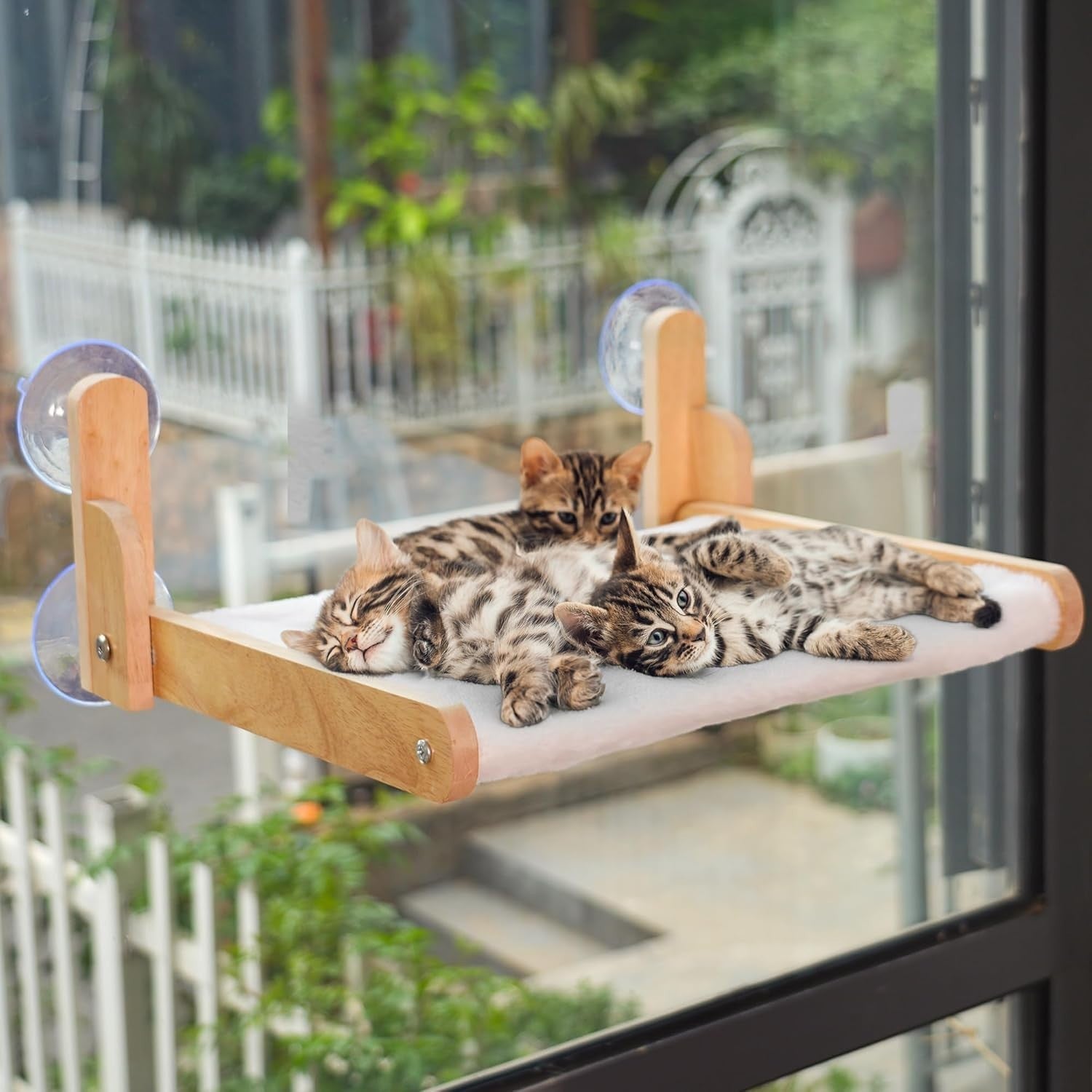 Foldable Cat Window Perch Hammock Wood Frame w Rabbit Fur Cover