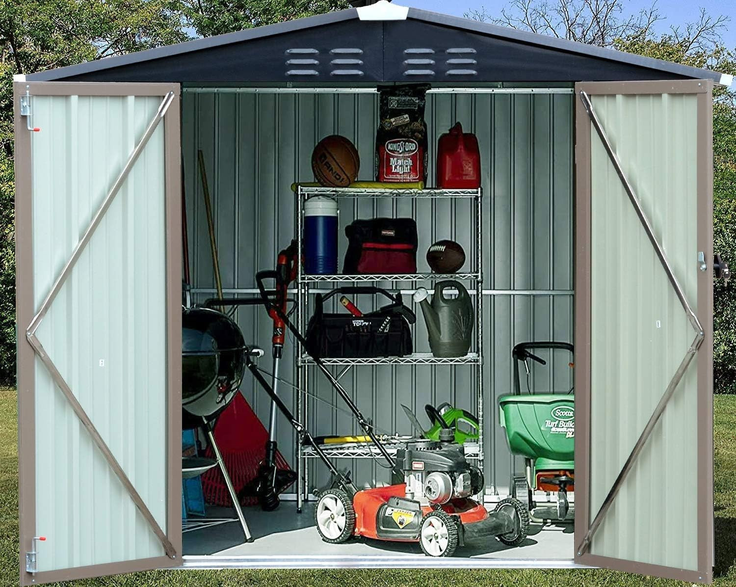 Metal Garden Shed Outdoor Storage Tool Sloped Roof 6x4FT Brown