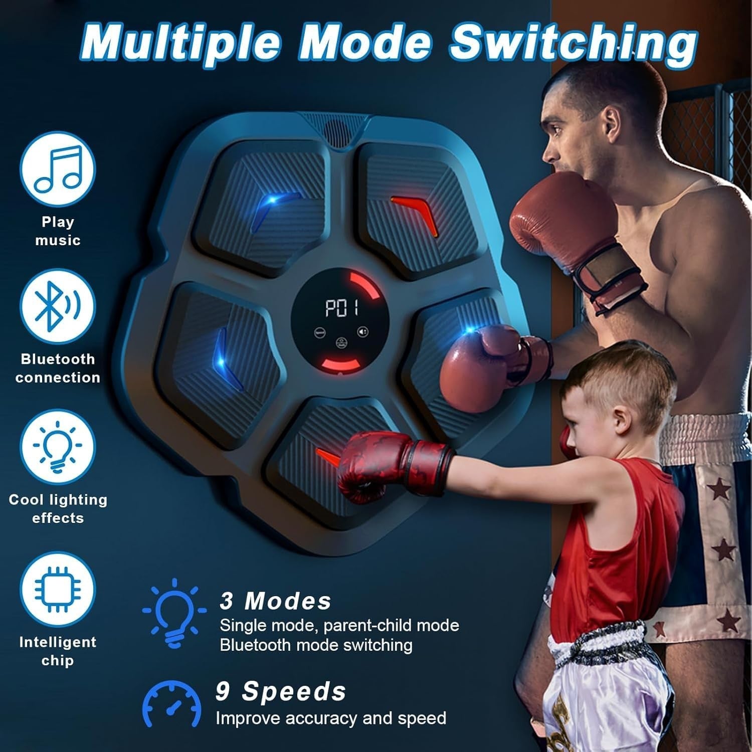 Music Boxing Machine Bluetooth LED Wall Punch Trainer Home Gym Fitness