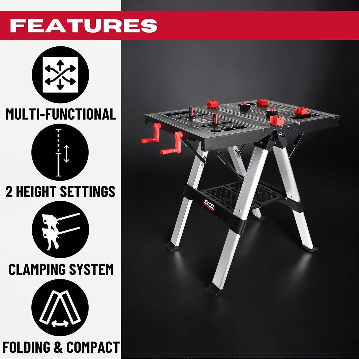 Folding Workbench Twin Pack Adjustable Height Sawhorse Set 150kg/300kg