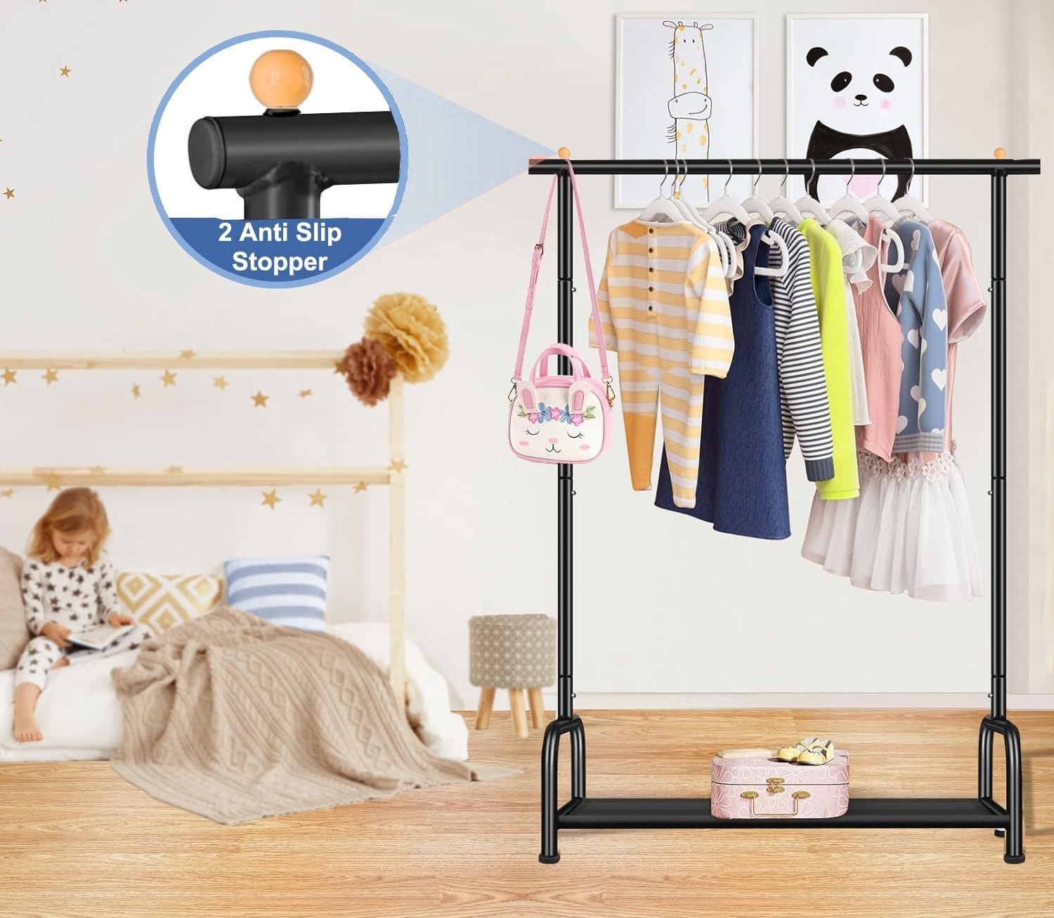 Kids Clothes Rail White Baby Dress Up Rack with Storage Shelf