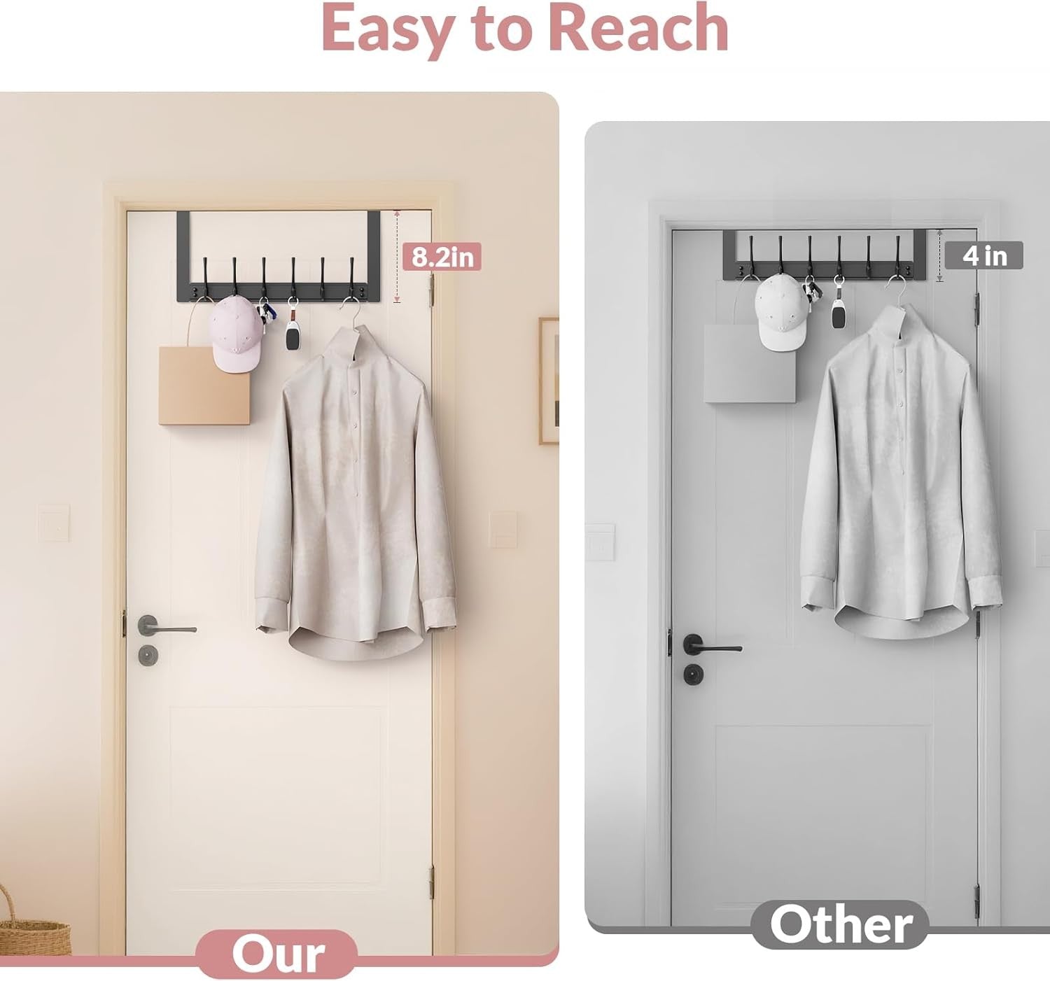 2 Pack Over Door Hook Rack 6 Hooks Heavy Duty Towel Coat Hanger Black