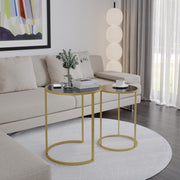 Nesting Coffee Tables Set of 2 Round Tempered Glass Gold Metal Living Room