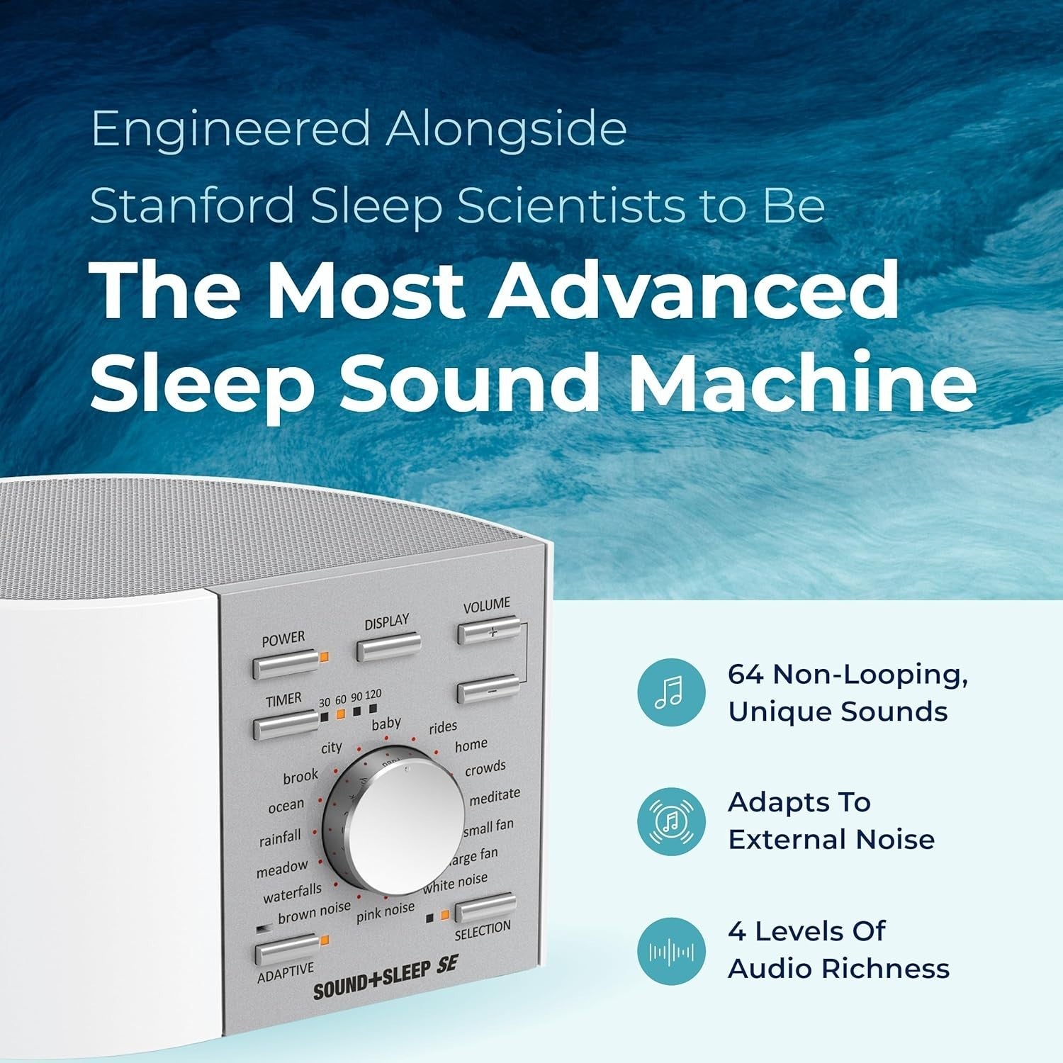 Sleep Sound Machine with 64 Nature Sounds, White Noise & Auto Volume