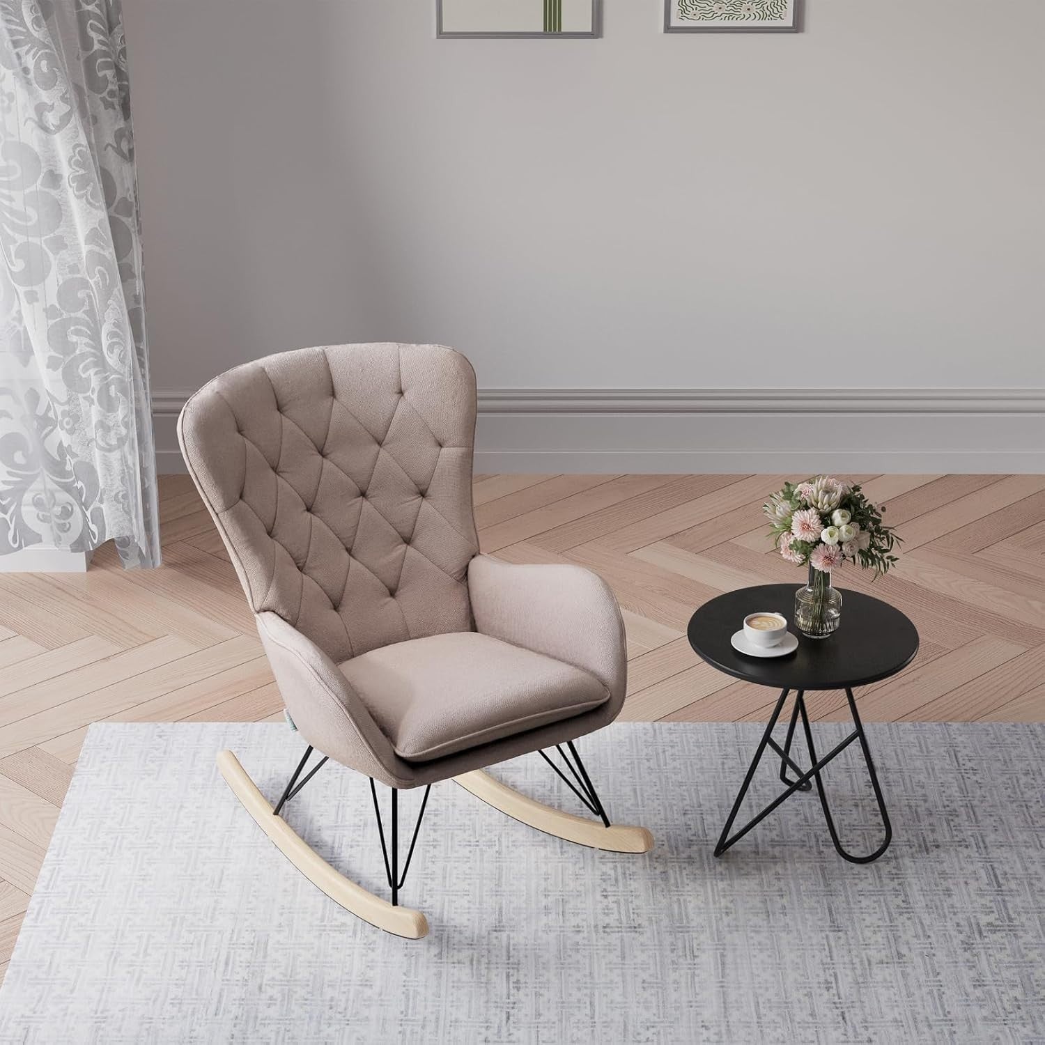 High Back Rocking Chair with Soft Cushion, Stylish Design & Easy Relaxation