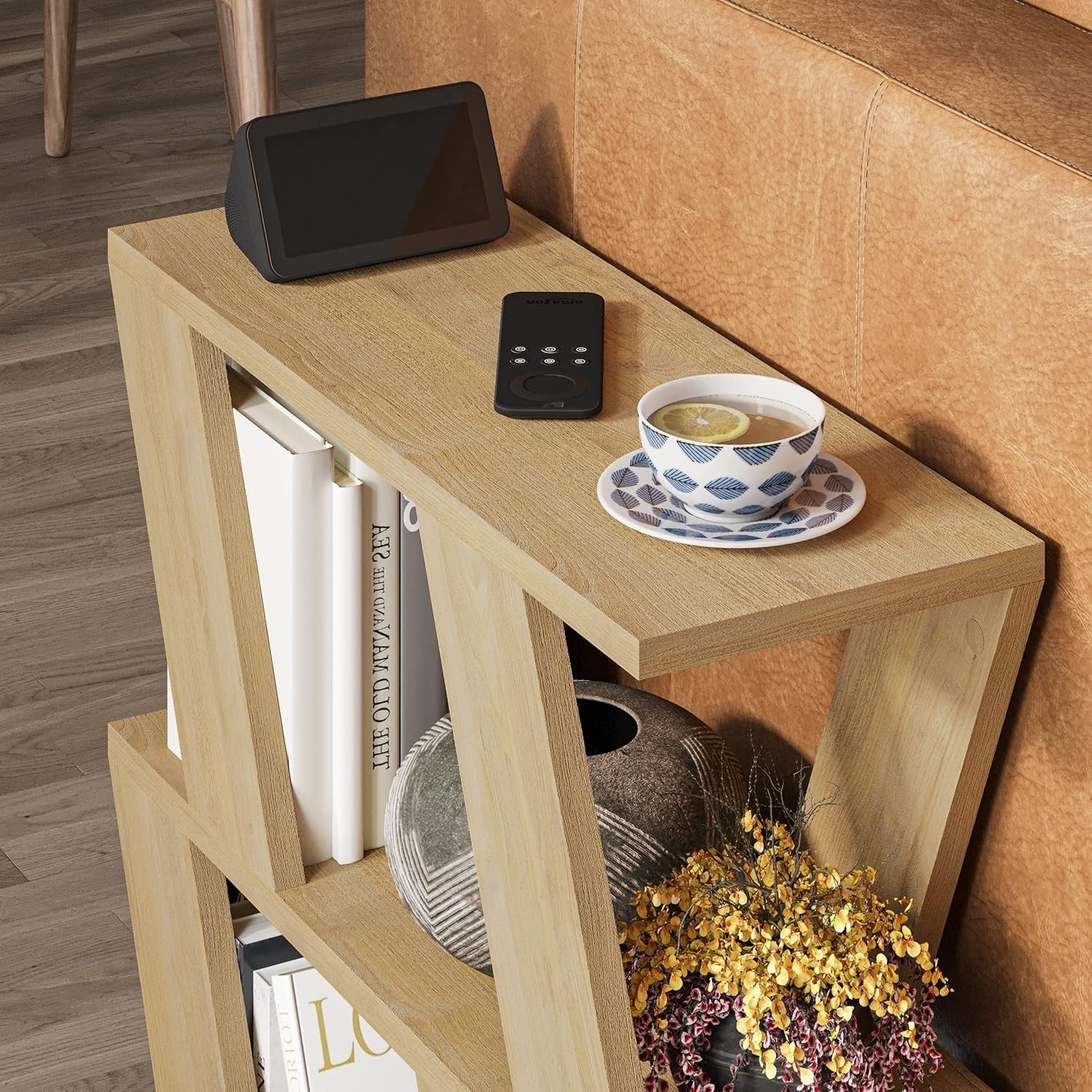 Slim 2 Tier Coffee Table with Magazine Rack | Space-Saving Oak End Table