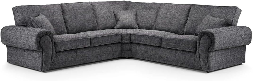 Chesterfield Corner Sofa 5 Seater High Back Deep Cushions Grey 255x255cm