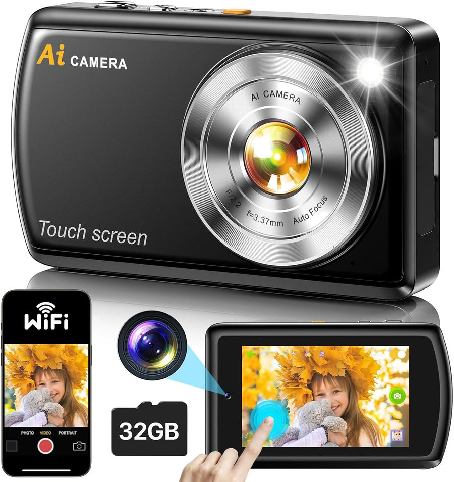 AI Smart Digital Camera WiFi Touch Screen Vlogging Camera Black