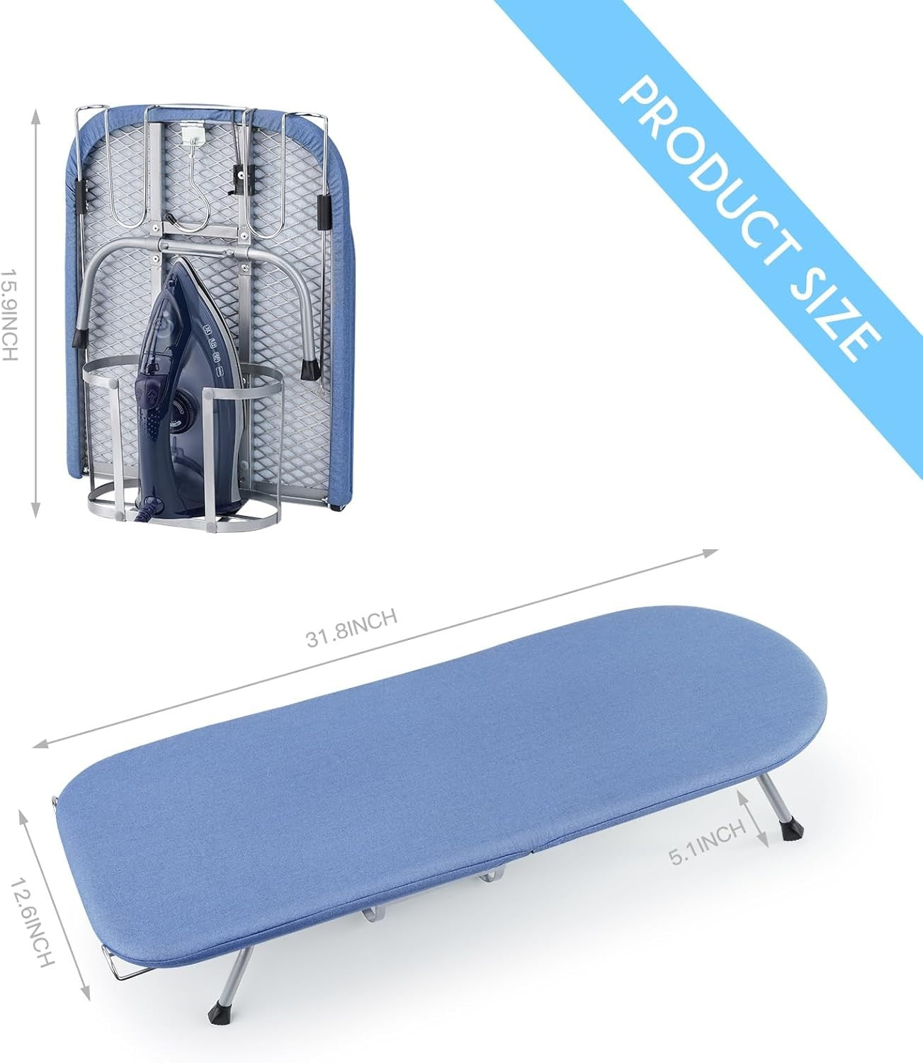 Portable Tabletop Ironing Board with Iron Rest Foldable Travel Blue 80x30cm