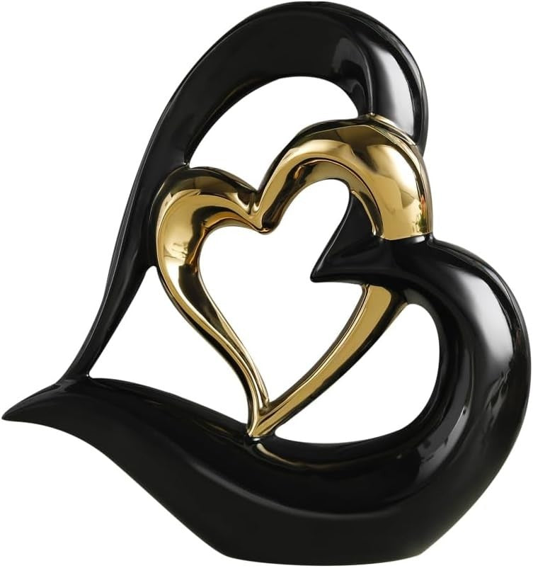Luxury Double Heart Ceramic Ornament • Black & Gold Modern Home Decor Gift