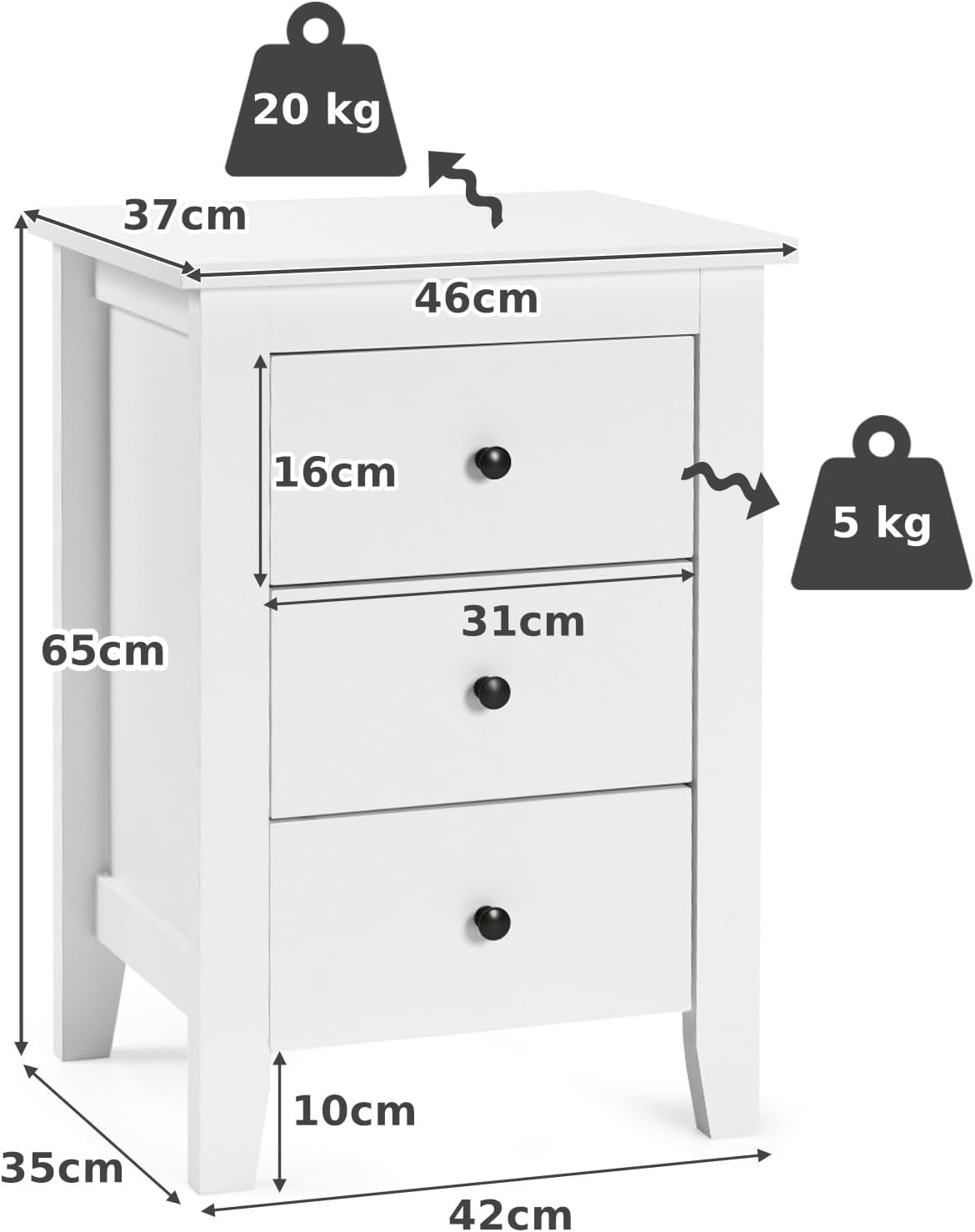 Set of 2 White 3 Drawer Bedside Tables | Modern Wooden Nightstands