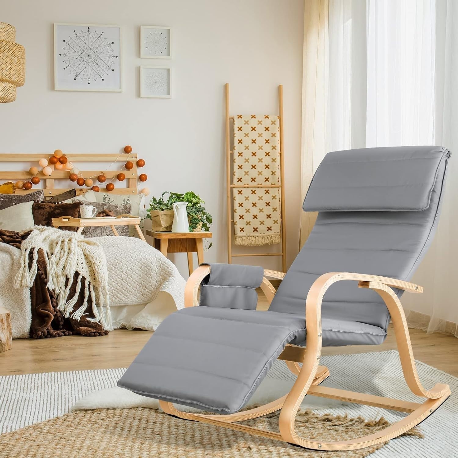Adjustable Rocking Chair with Headrest & Footrest – Cozy Lounge & Relax Seat