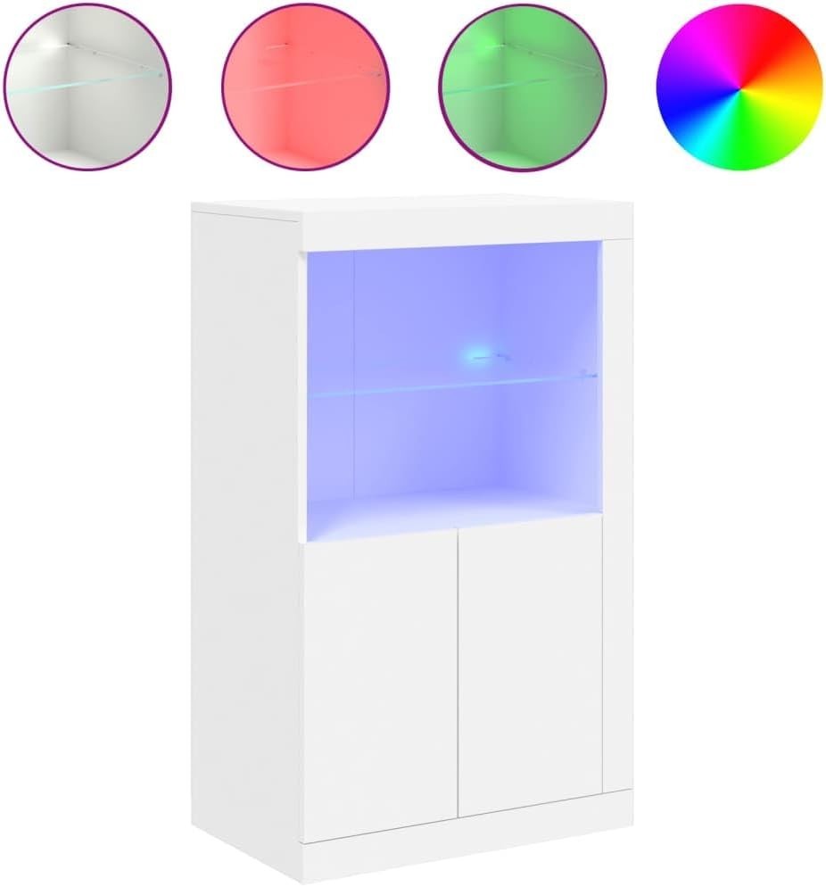 White Engineered Wood Sideboard with RGB LED & Glass Shelf – Modern Storage