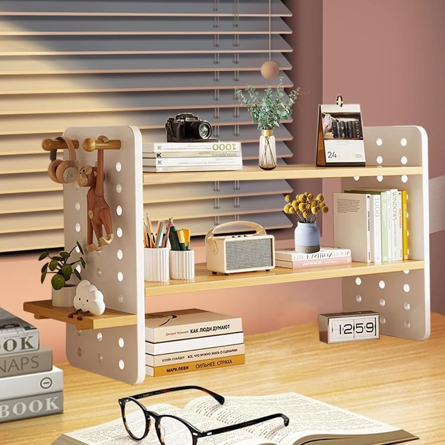5-Shelf Adjustable Wooden Desktop Bookcase Modern Tabletop Organizer 40cm