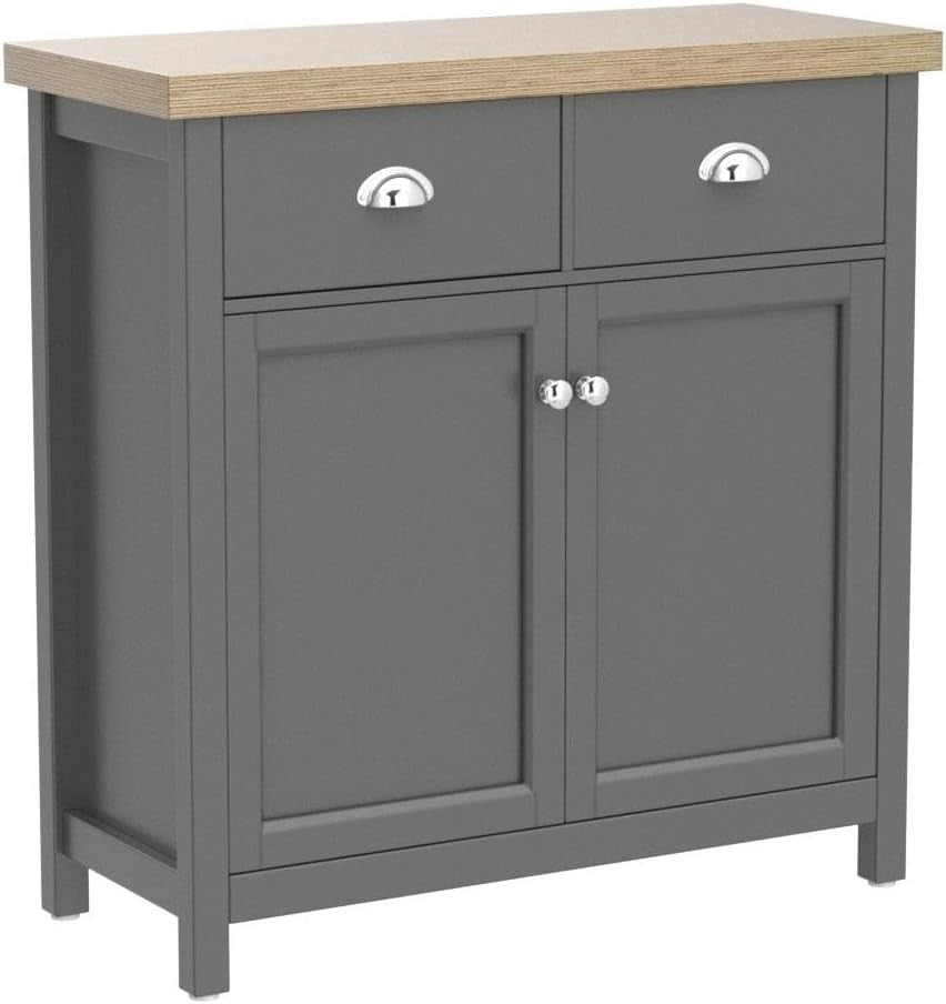 Dark Grey Sideboard Cabinet 2 Drawers 2 Doors Modern Storage Console Unit