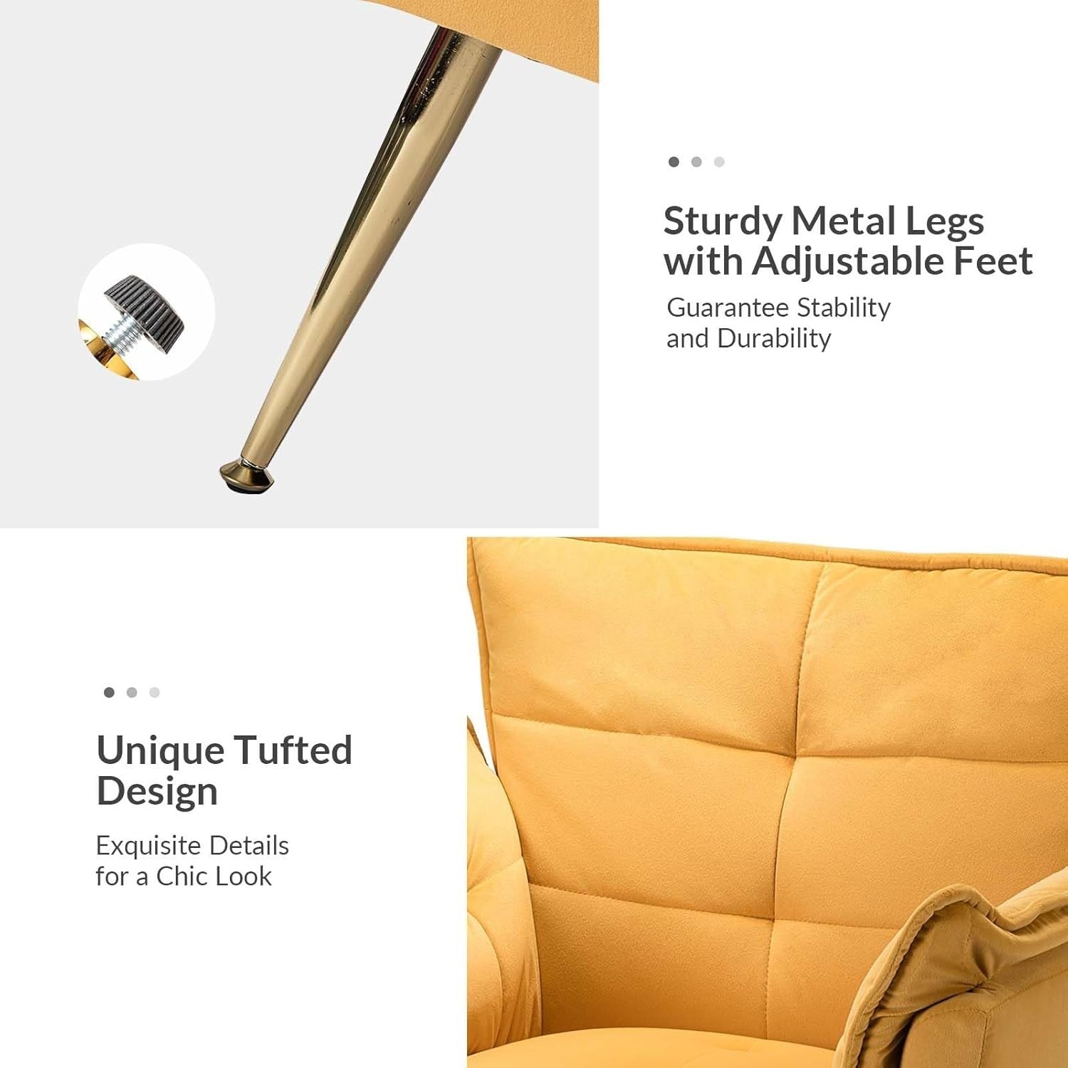 Set of 2 Yellow Modern Tub Chairs Gold Legs Upholstered Lounge Accent