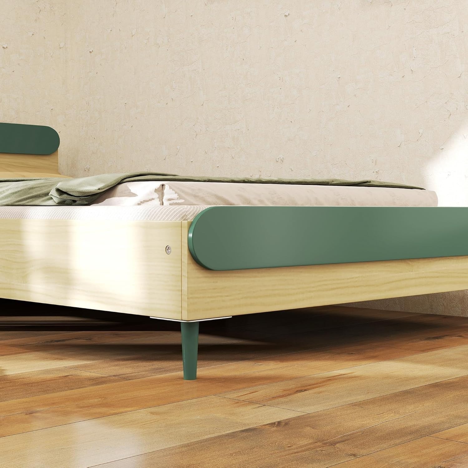 Toddler Bed with Safety Rail Montessori Kids Wooden Frame Green 195x103cm