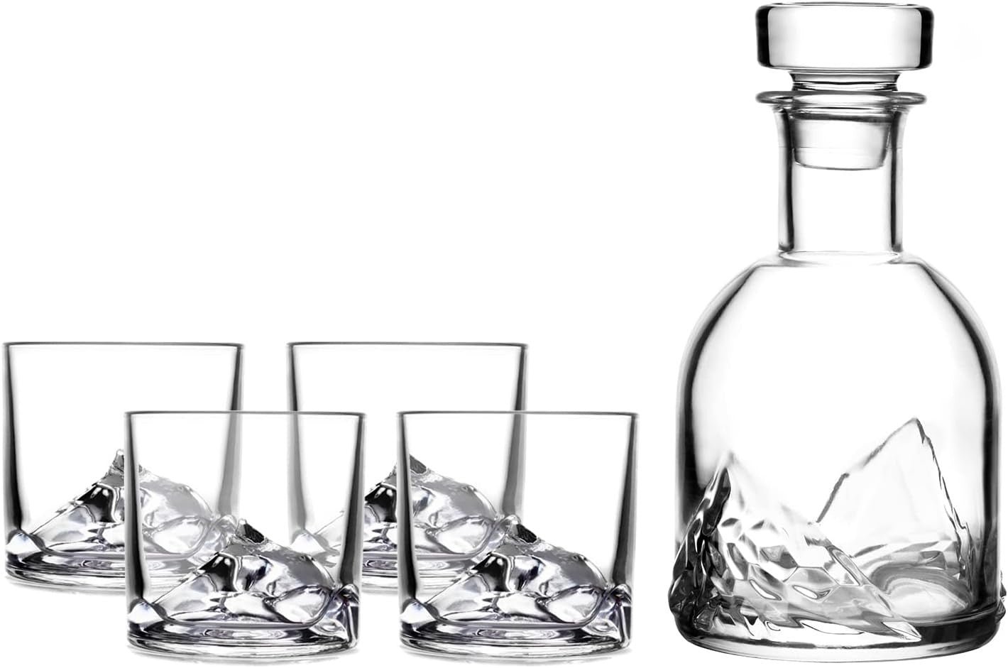 1L Whiskey Decanter Gift Set with 4 Glasses | Premium Crystal Mountain Design