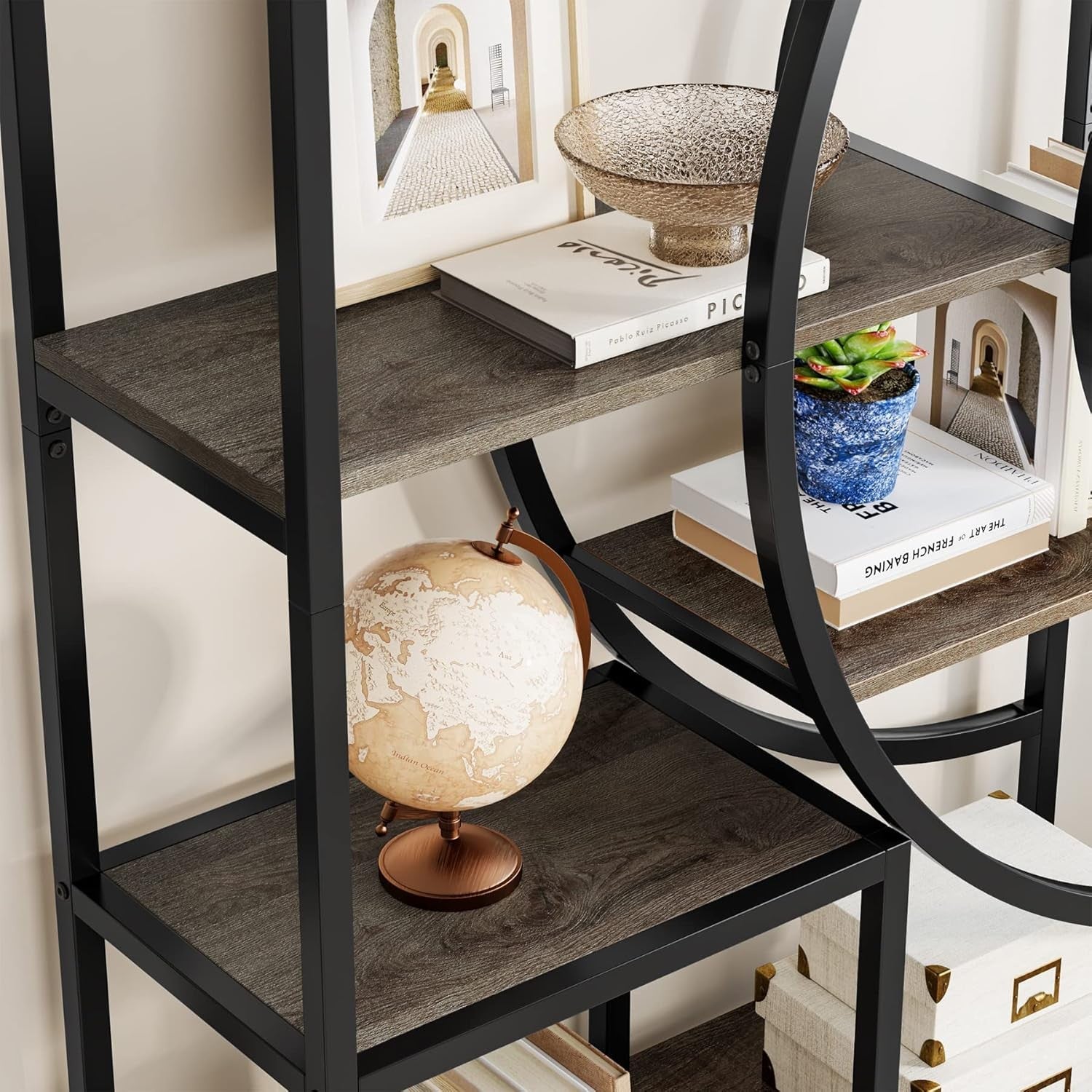 Geometric Industrial Bookshelf Set | 178cm Tall 8-Tier Open Display Shelves (2 P