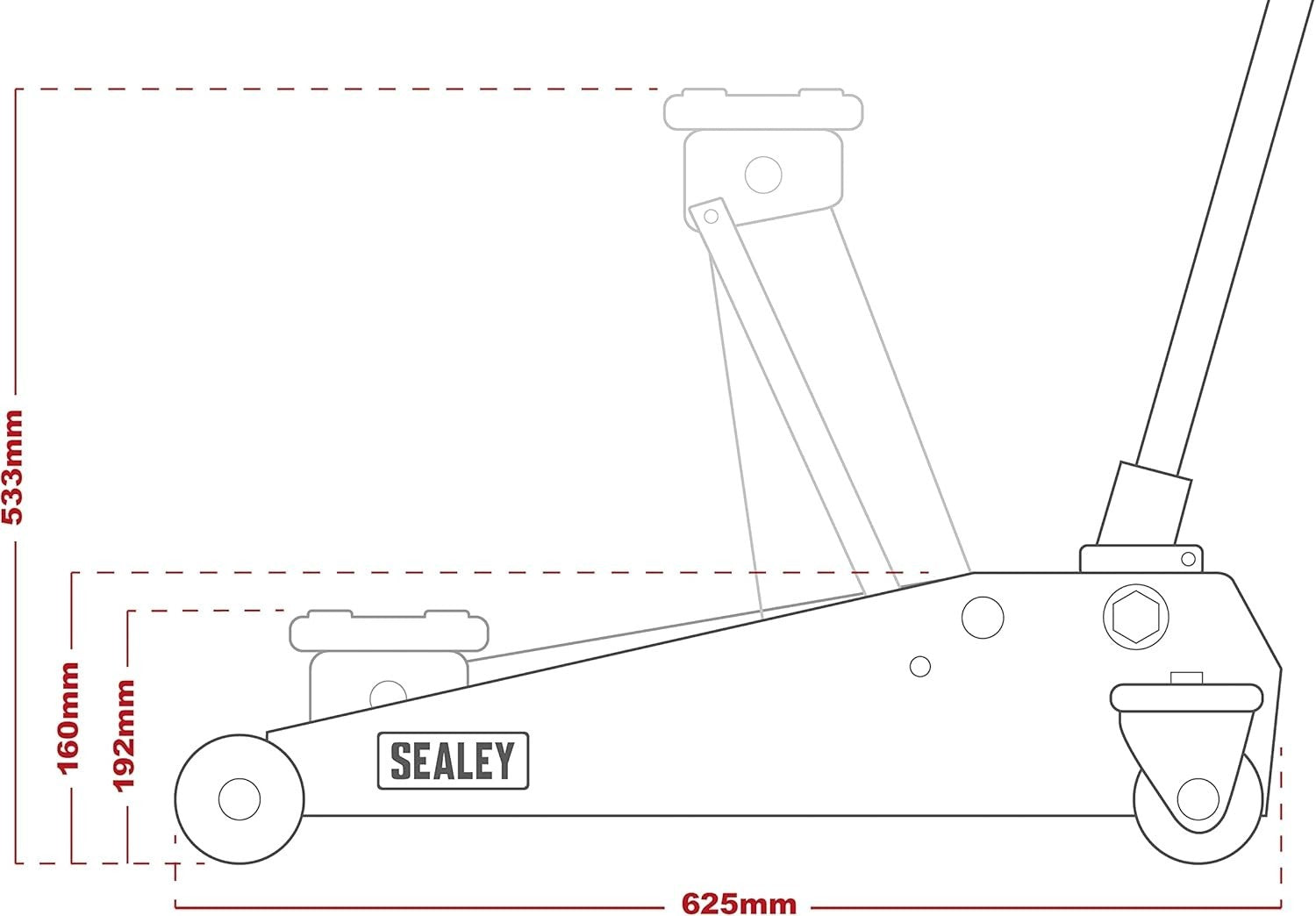 3 Ton Long Reach High Lift Trolley Jack SUV 4x4 Heavy Duty Car Jack 192–533mm