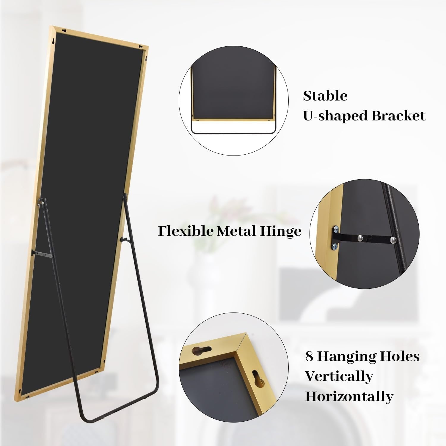 Full Length Floor Mirror 53x163cm Standing Hanging Leaning Modern Gold