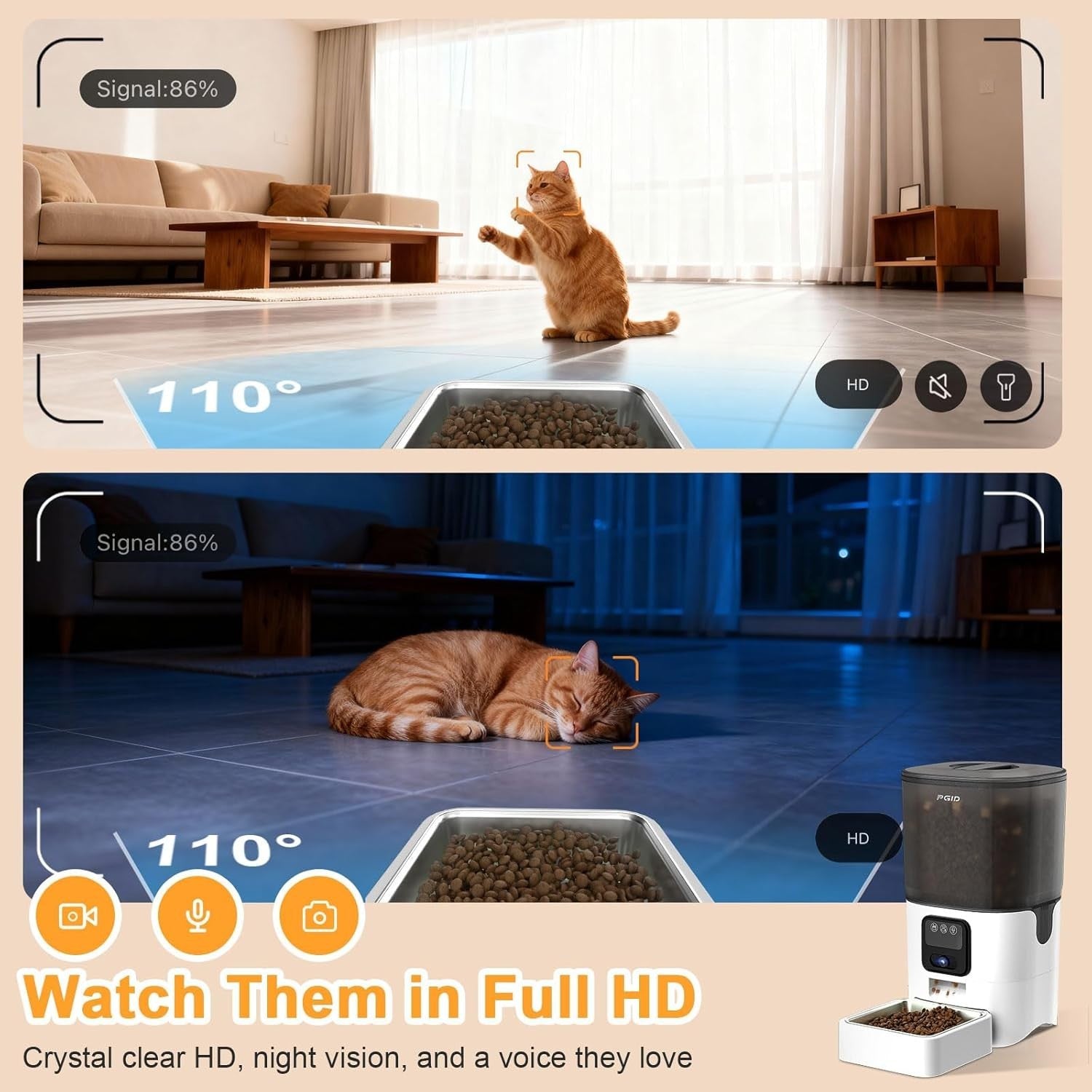 Smart Pet Feeder Camera WiFi App Control 6L Auto Food Dispenser HD