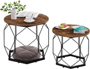 Set of 2 Round Coffee Tables with Storage Shelves, Sturdy Metal Frame