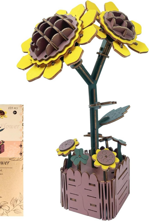 Wooden Sunflower 3D Puzzle Kit for Adults – DIY Floral Decor Gift 121pcs