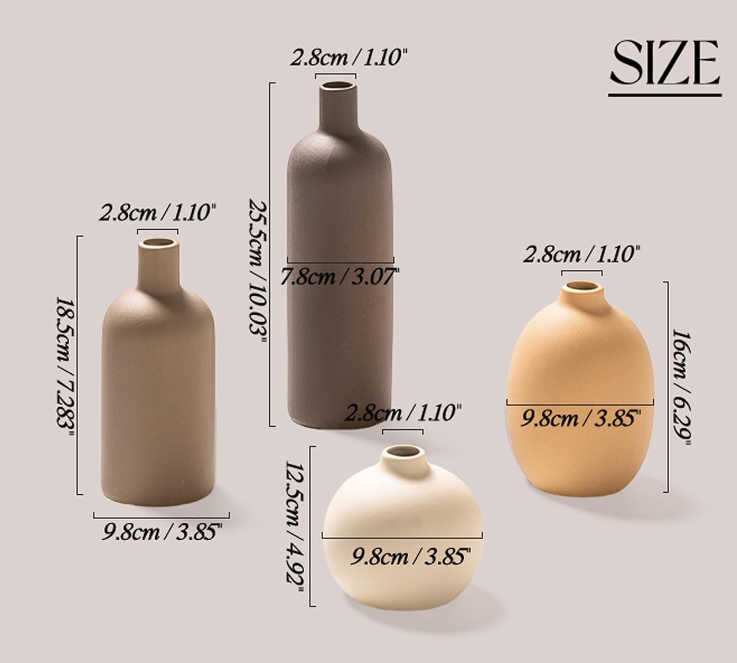 Ceramic Vase Set of 4 Modern Minimalist Decor Small Vases for Table & Shelf