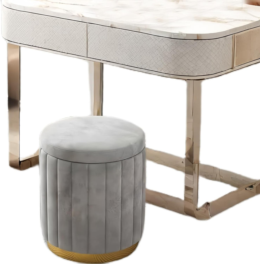 2-in-1 Grey Storage Vanity Stool Round Velvet Dressing Table Seat 35x35x45cm