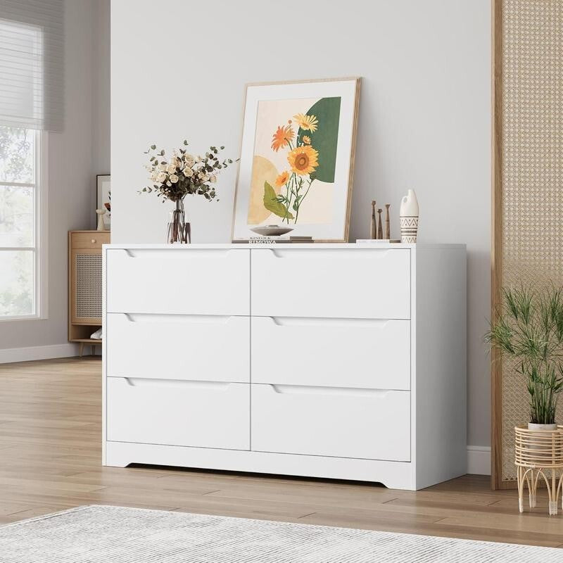 White Chest of Drawers 6 Drawer Bedroom Storage Units Set of 2 Modern