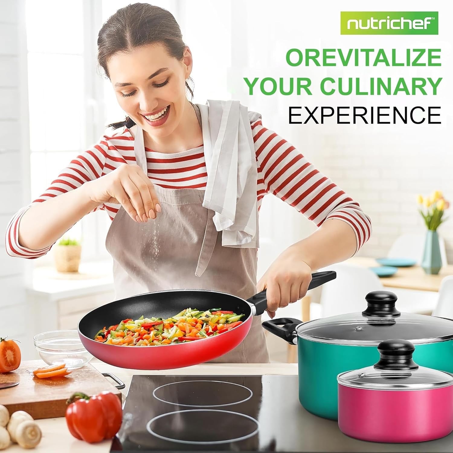 15pcs Colourful Non Stick Cookware Set – Induction Compatible Utensils Included