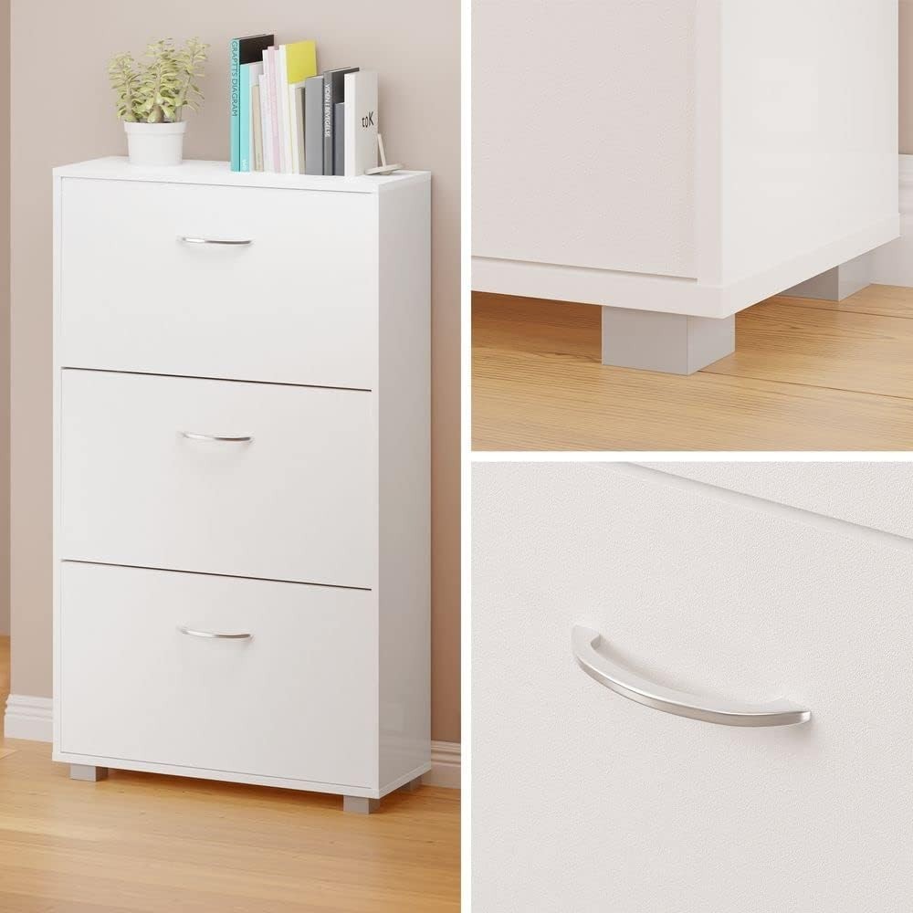 3 Door Shoe Storage Cabinet Wenge White | Slim Modern Hallway Cupboard 115x60x24