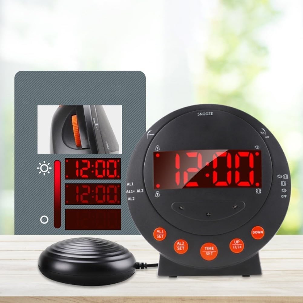 Vibration Alarm Clock Heavy Sleepers Loud LED Bed Shaker Hearing Impaired