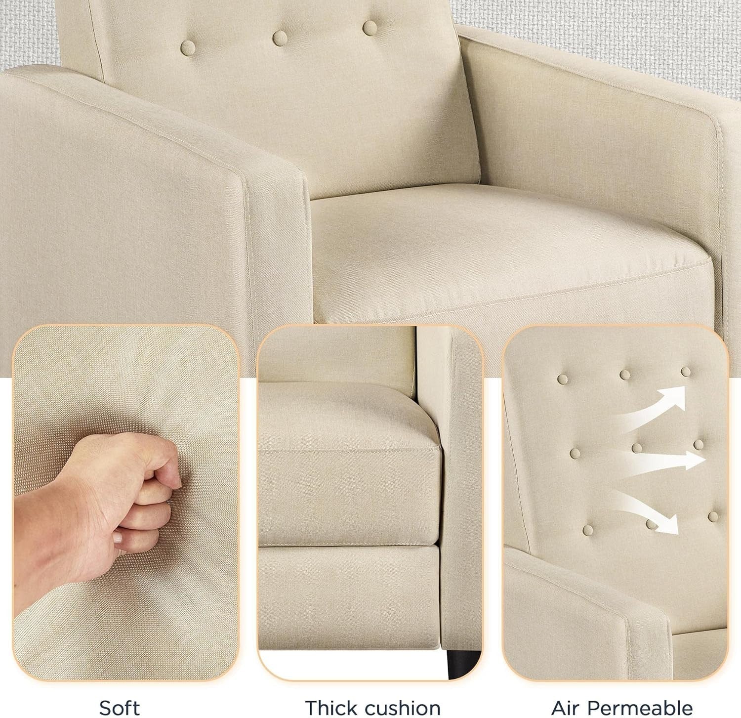 Biege Recliner Chair Sofa Adjustable Footrest Padded Seat Living Room