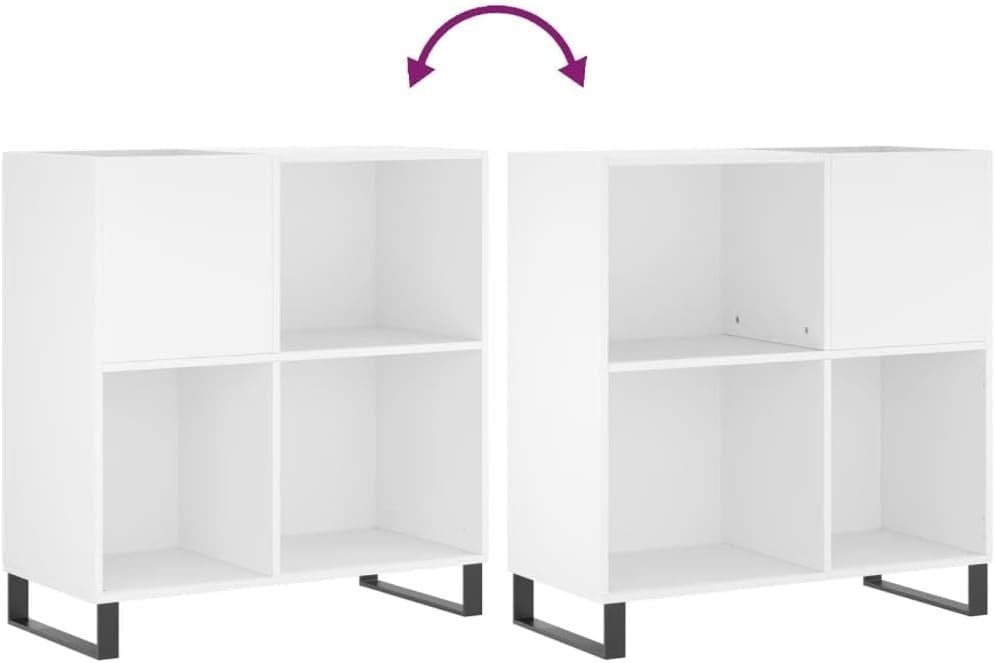 White Vinyl Record Cabinet with Storage – Modern LP Unit with Metal Legs