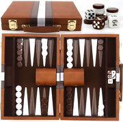 15” Travel Backgammon Set Leather Case Portable 2 Player Board Game