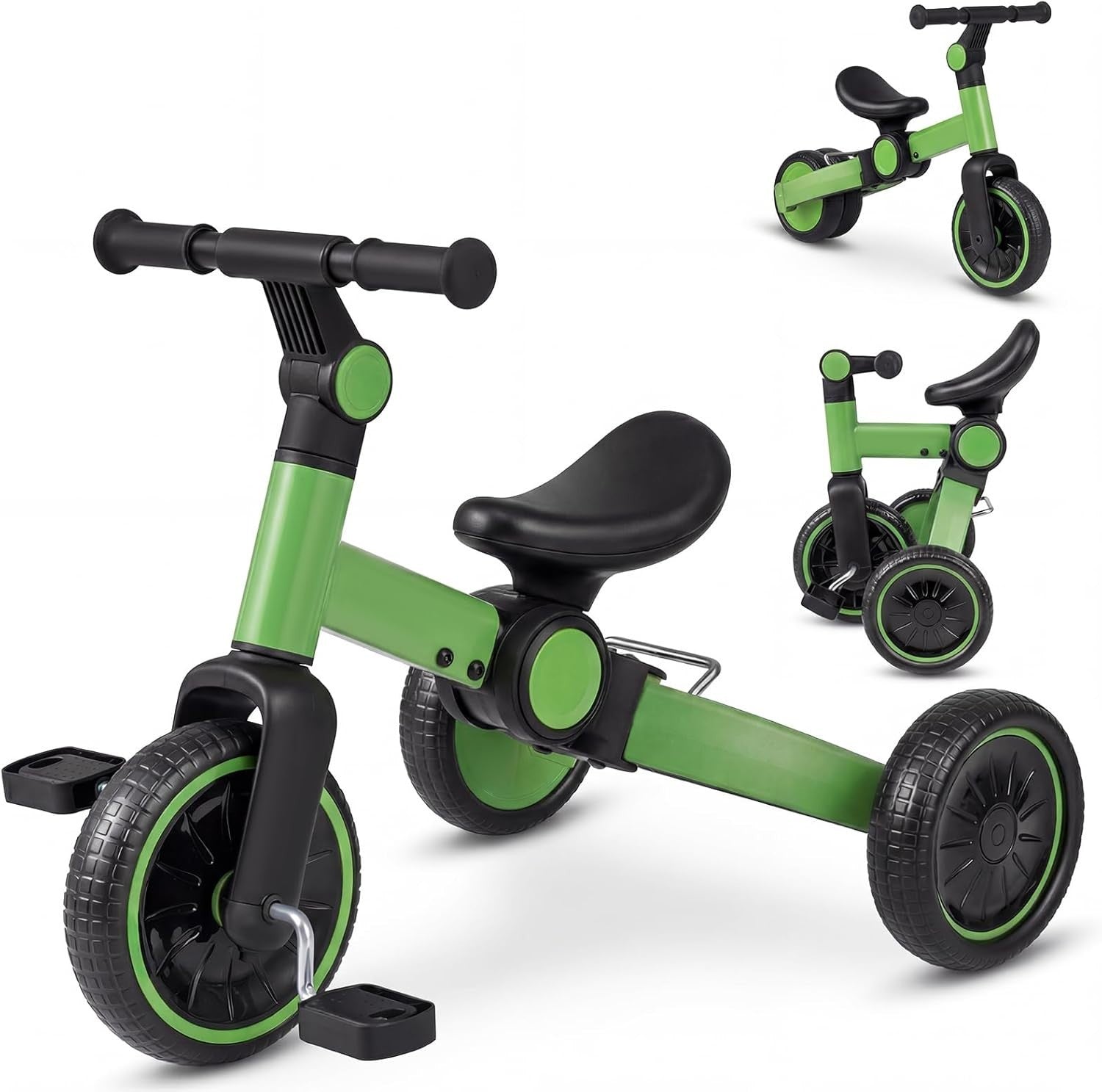 4 in 1 Kids Tricycle Balance Bike Foldable Adjustable Handle Green
