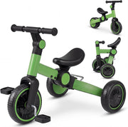 4 in 1 Kids Tricycle Balance Bike Foldable Adjustable Handle Green