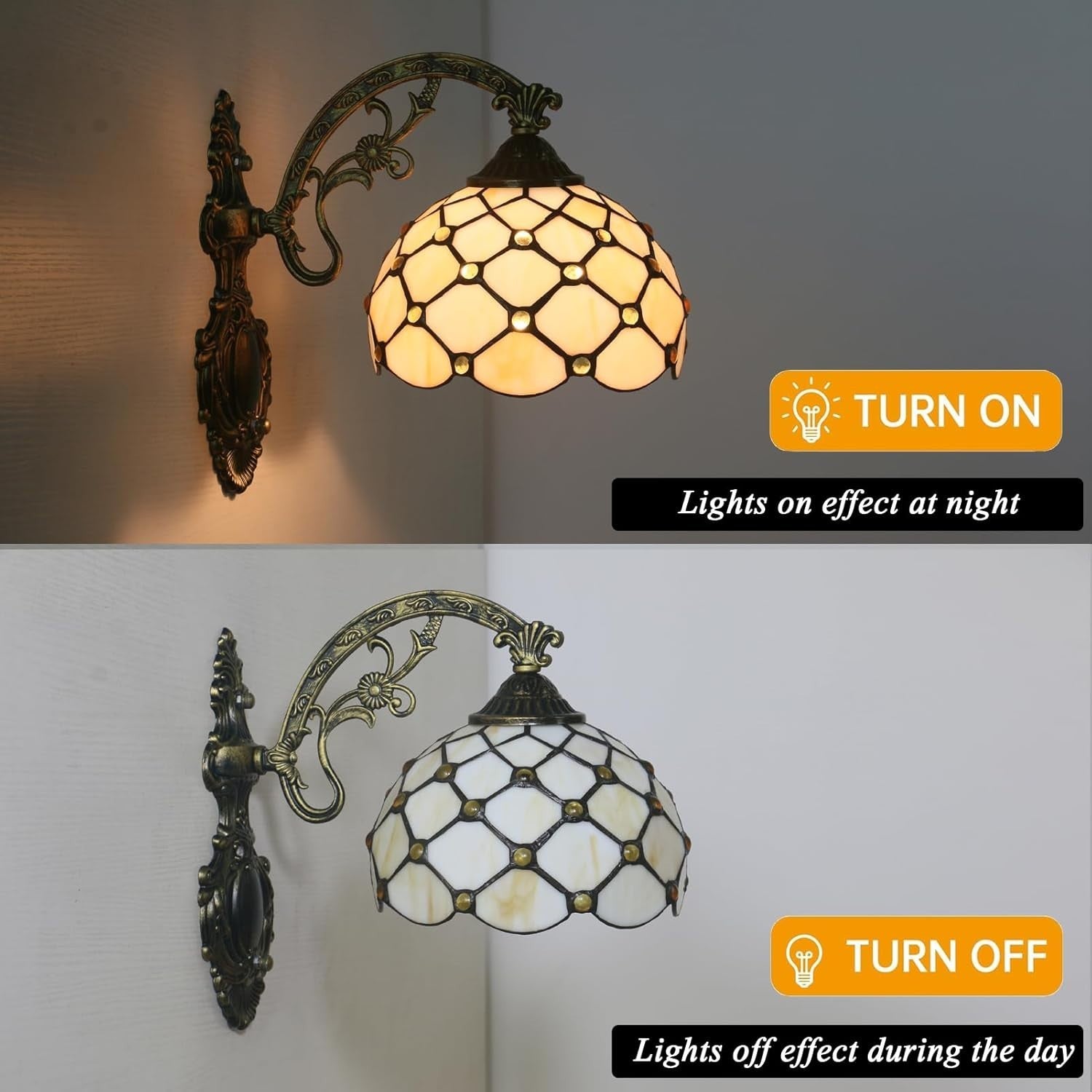Tiffany Style Stained Glass Wall Light, 8in Vintage Indoor Sconce