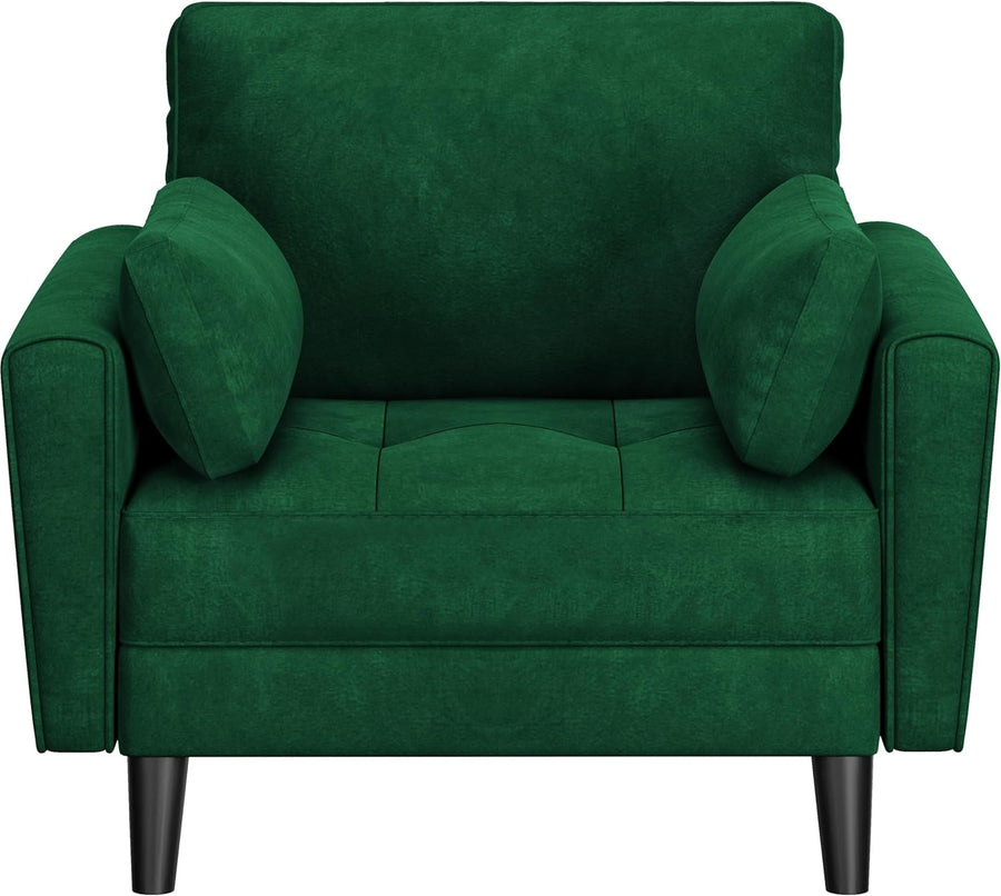 Green Tufted Tub Chair Oversized Armchair Velvet with Pillows