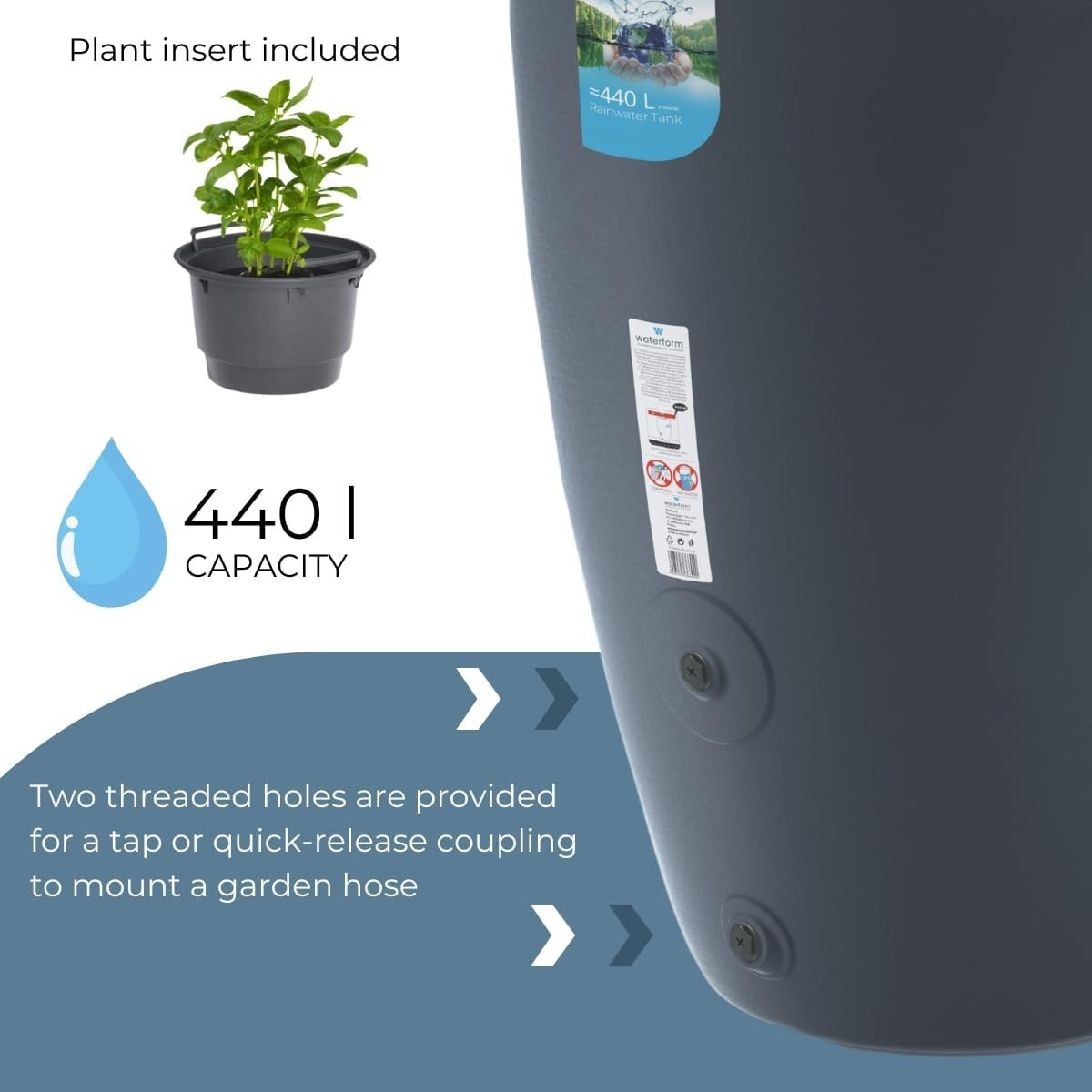 440L Red Brick Garden Water Butt with Tap & Full Connection Kit