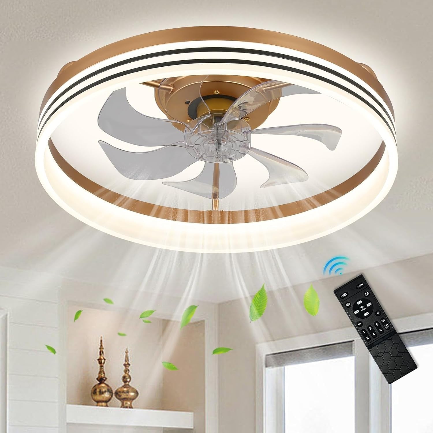 19.7"" Low Profile Ceiling Fan with Light, 6 Speeds, Dimmable, Remote