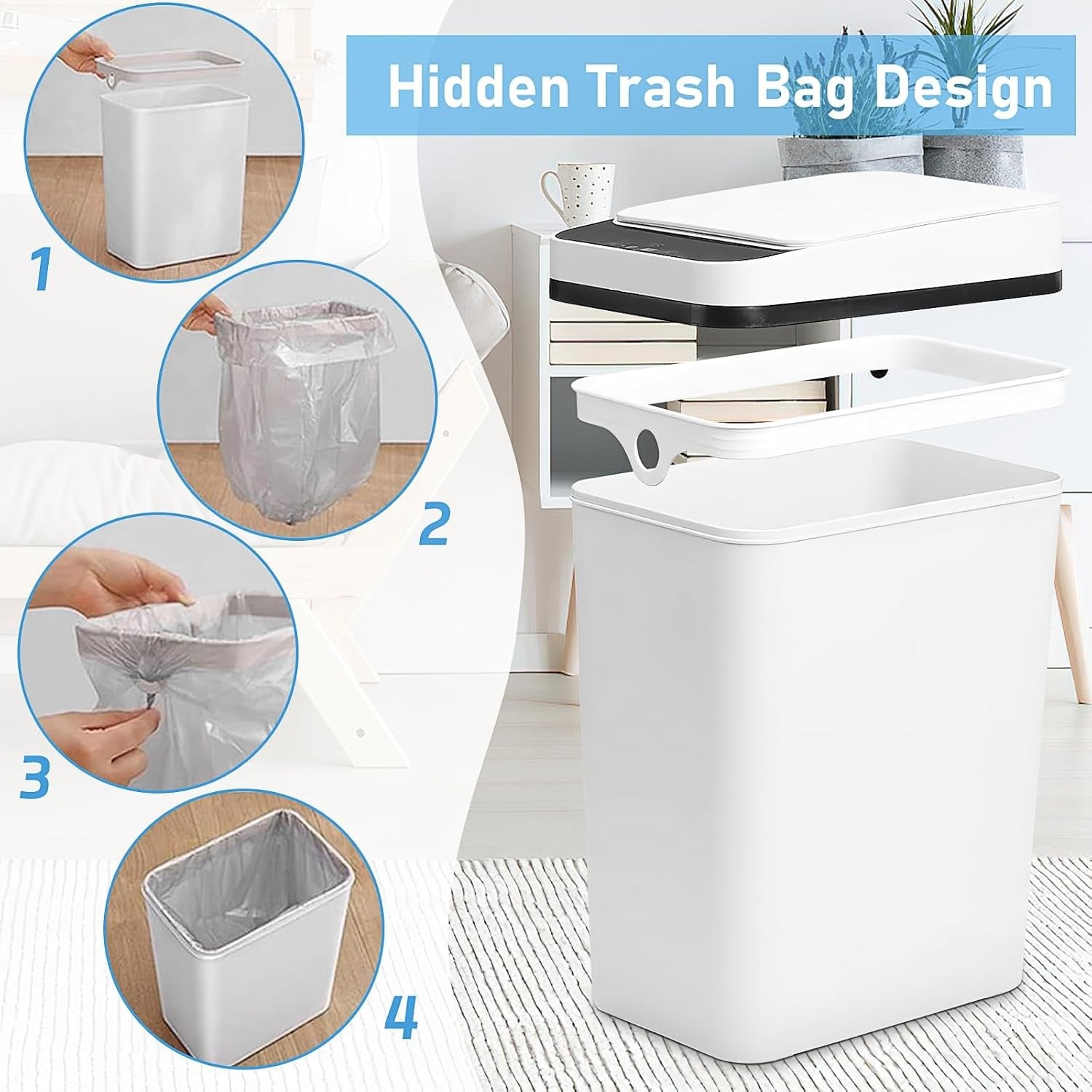 3x Automatic Motion Sensor Bathroom Bin 12L Slim Touchless Trash Can