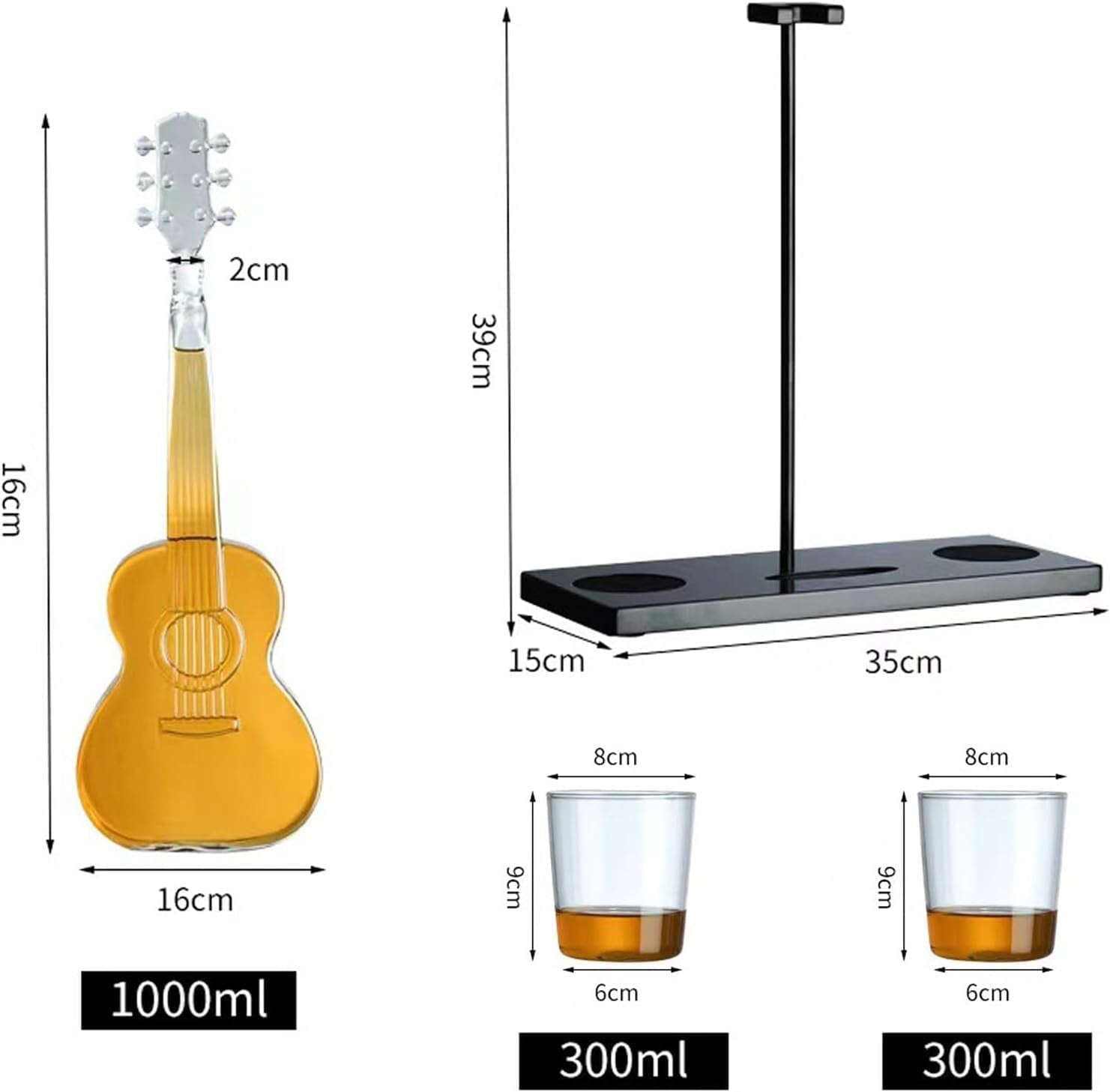 Luxury 1L Guitar Whiskey Decanter Set with Stopper & Glasses | Unique Gift
