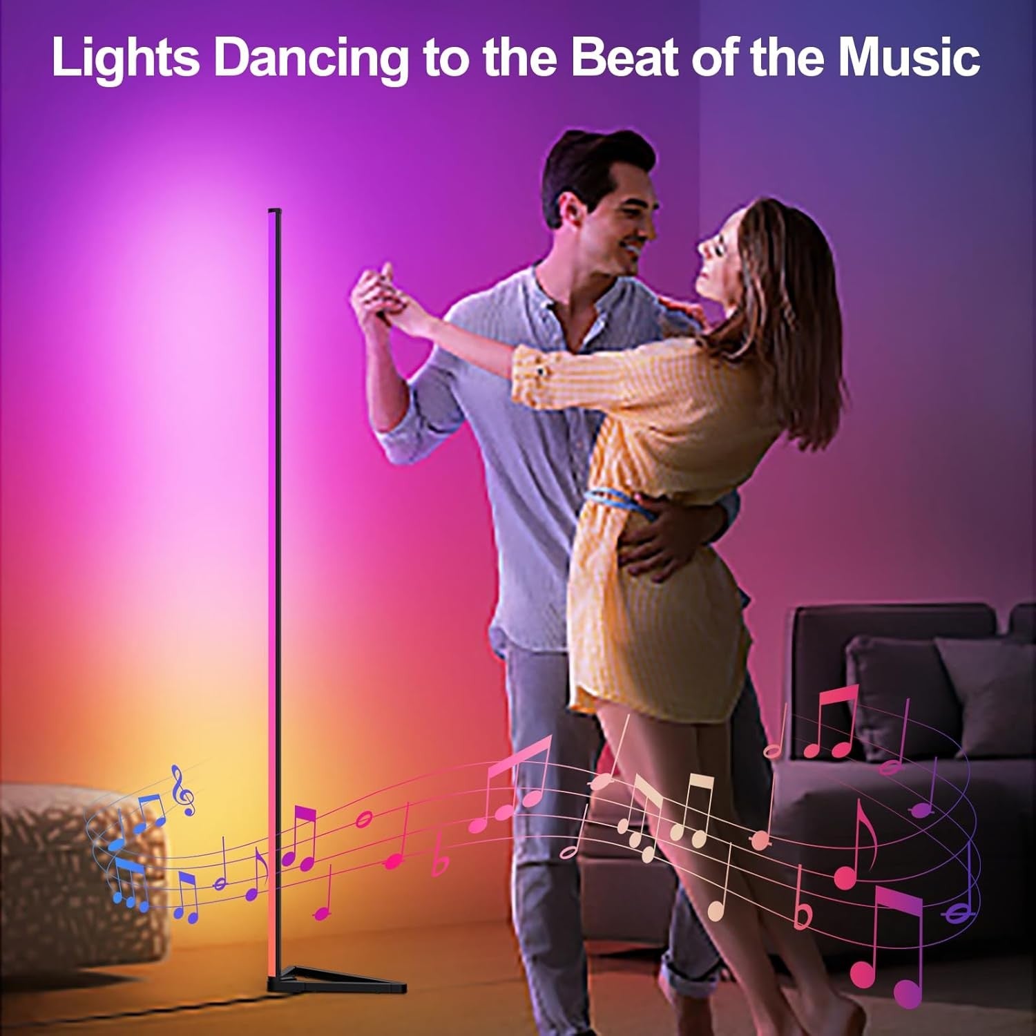 RGB Corner Floor Lamp Smart LED App Remote Music Sync Gaming Room Light