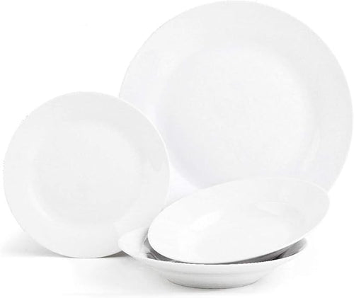 12 Piece White Porcelain Dinner Set for 4 Plates Bowls Microwave Safe