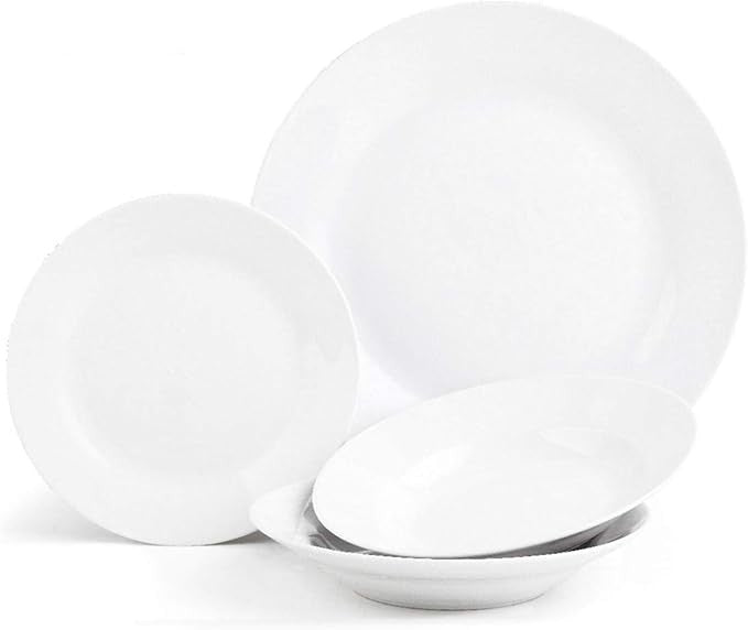 12 Piece White Porcelain Dinner Set for 4 Plates Bowls Microwave Safe
