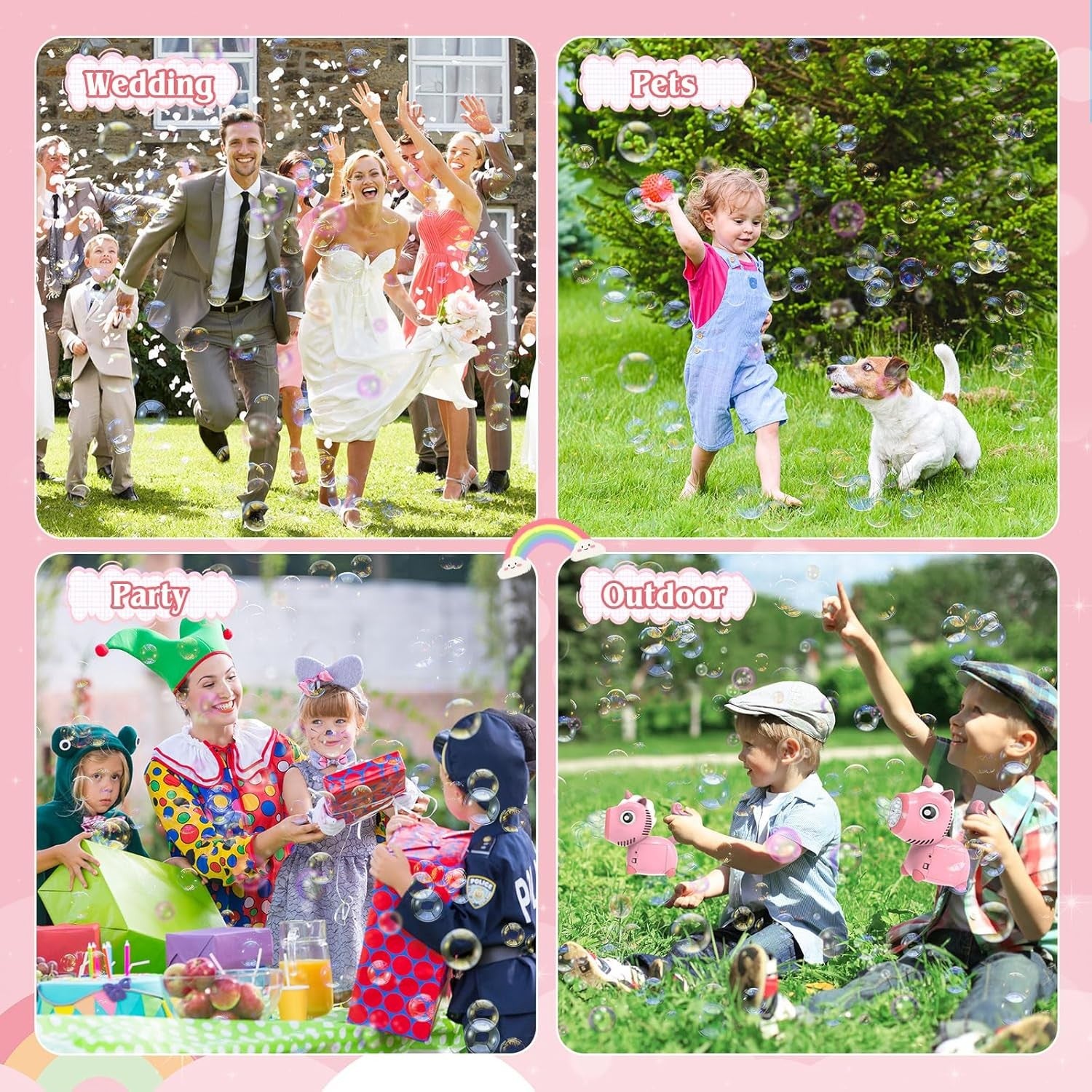Unicorn Bubble Machine with Lights 10000 Bubbles Pink